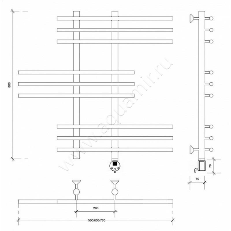 Полотенцесушитель электрический Secado Турин 5 4603777455989 размеры