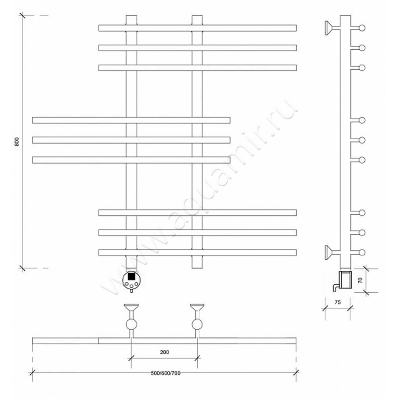 Полотенцесушитель электрический Secado Турин 5 4603777455996 размеры