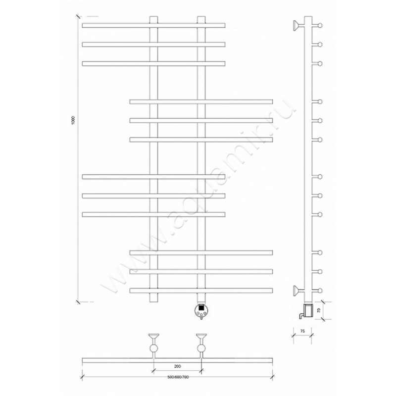 Полотенцесушитель электрический Secado Турин 5 4603777456054 размеры