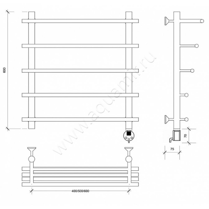 Полотенцесушитель электрический Secado Турин 6 4603777456115 размеры