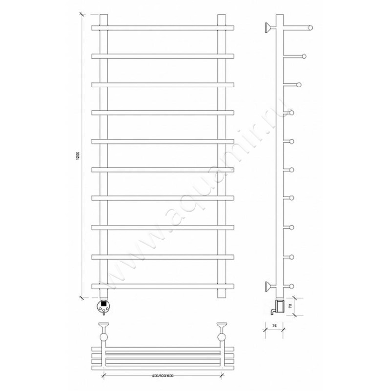 Полотенцесушитель электрический Secado Турин 6 4603777440329 размеры