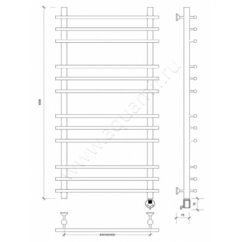 Полотенцесушитель электрический Secado Турин плюс 4603759404318 размеры