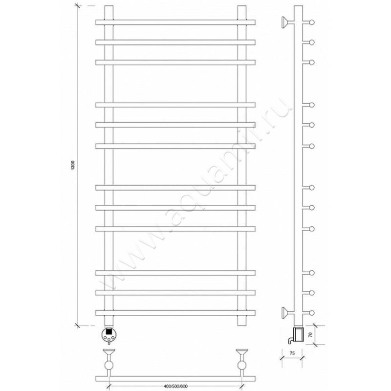 Полотенцесушитель электрический Secado Турин плюс 4603777456382 размеры