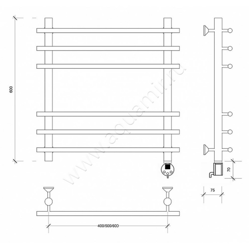 Полотенцесушитель электрический Secado Турин плюс 4603777456276 размеры
