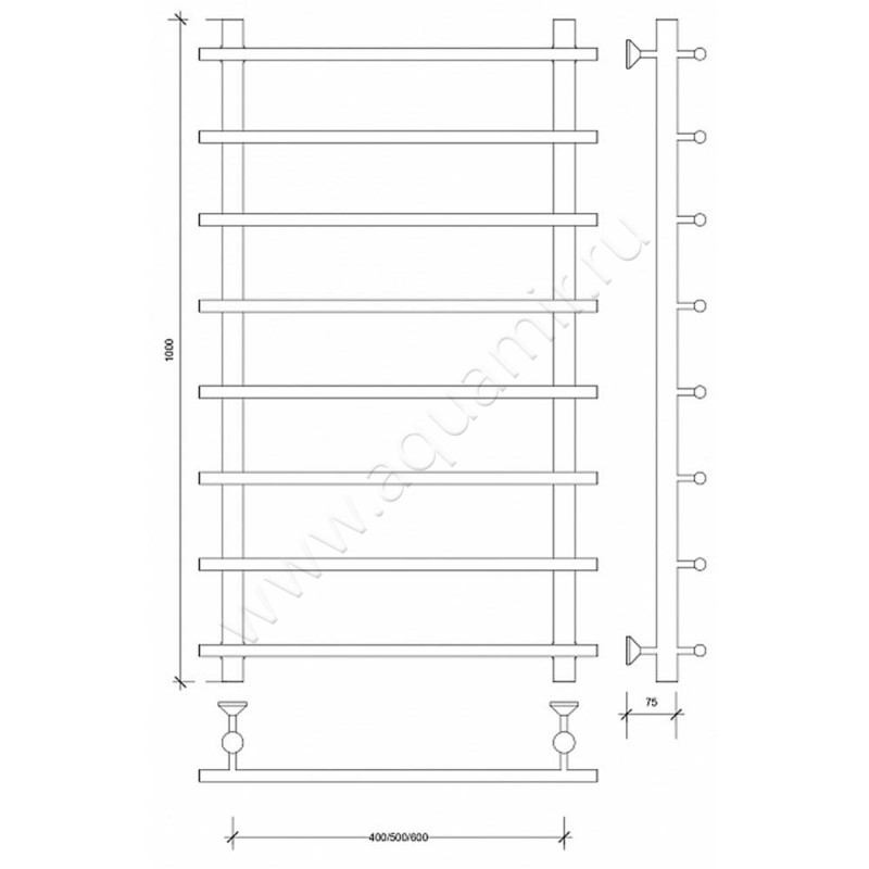 Полотенцесушитель латунный водяной Secado Турин 1 4673739249987 размеры