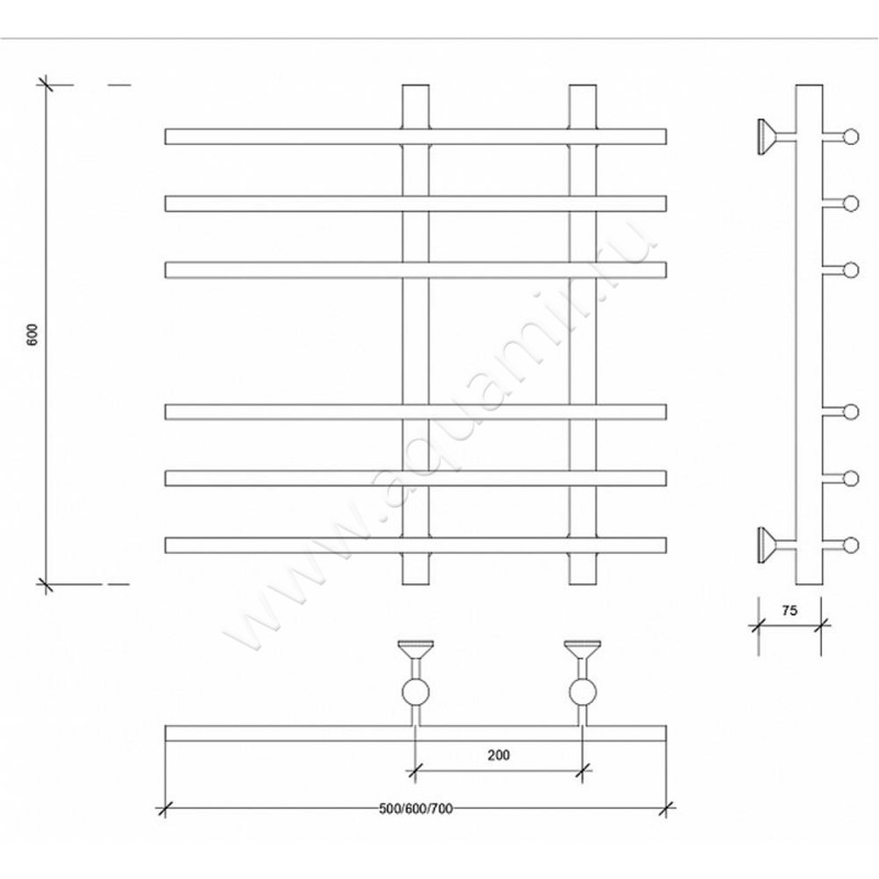Полотенцесушитель латунный водяной Secado Турин 3 4673739250174 размеры