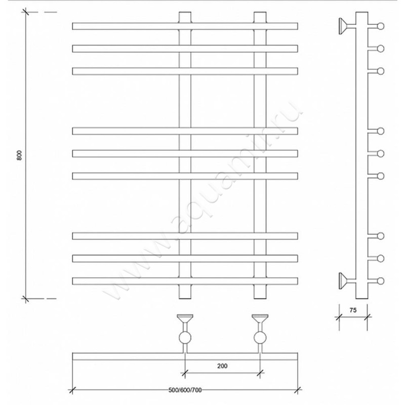 Полотенцесушитель латунный водяной Secado Турин 3 4673739250211 размеры