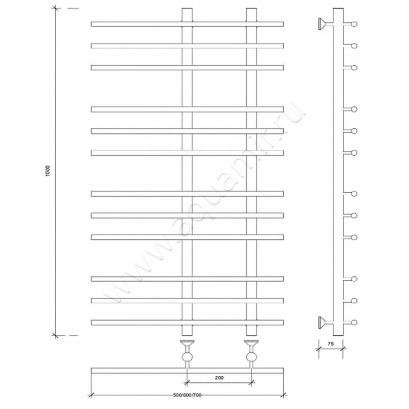 Полотенцесушитель латунный водяной Secado Турин 3 4673739250228 размеры