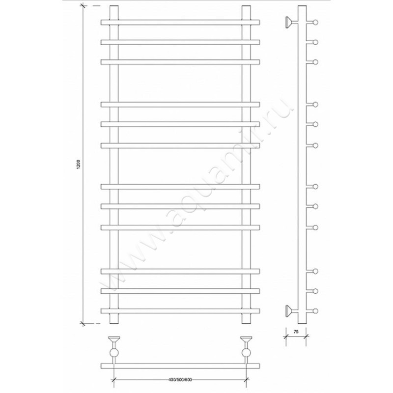 Полотенцесушитель латунный водяной Secado Турин плюс 4673739250495 размеры