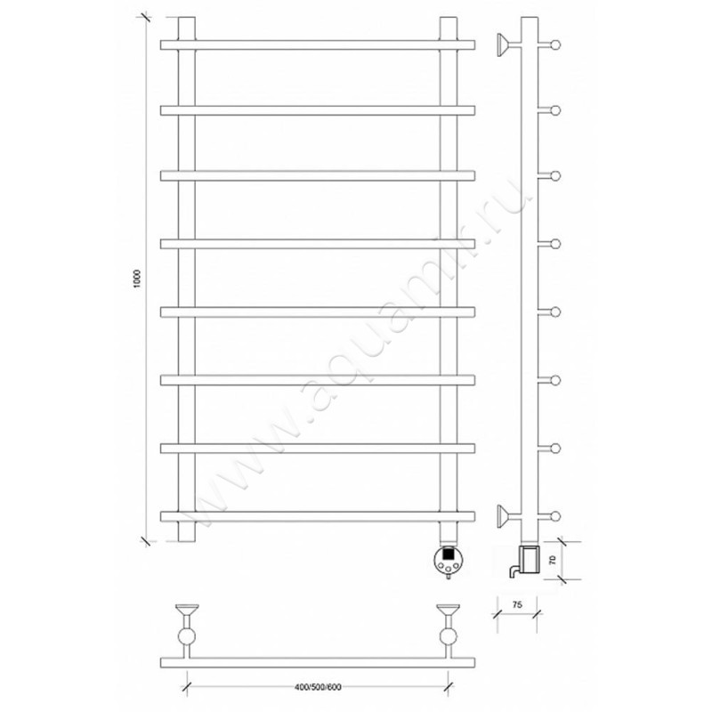 Полотенцесушитель латунный электрический Secado Турин 1 4673739248782 размеры