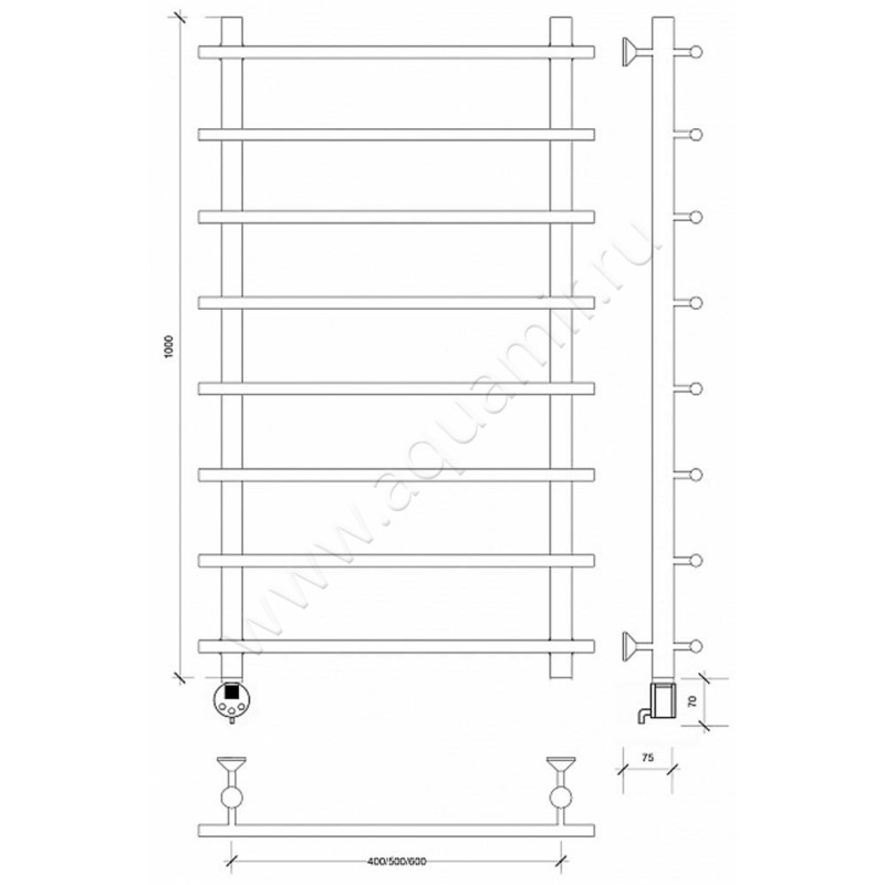 Полотенцесушитель латунный электрический Secado Турин 1 4673739248805 размеры