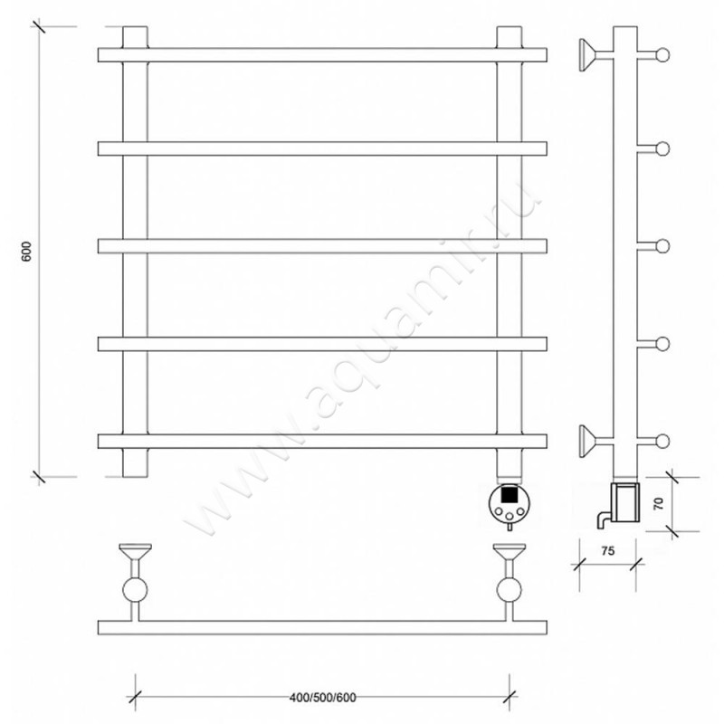 Полотенцесушитель латунный электрический Secado Турин 1 4673739248867 размеры