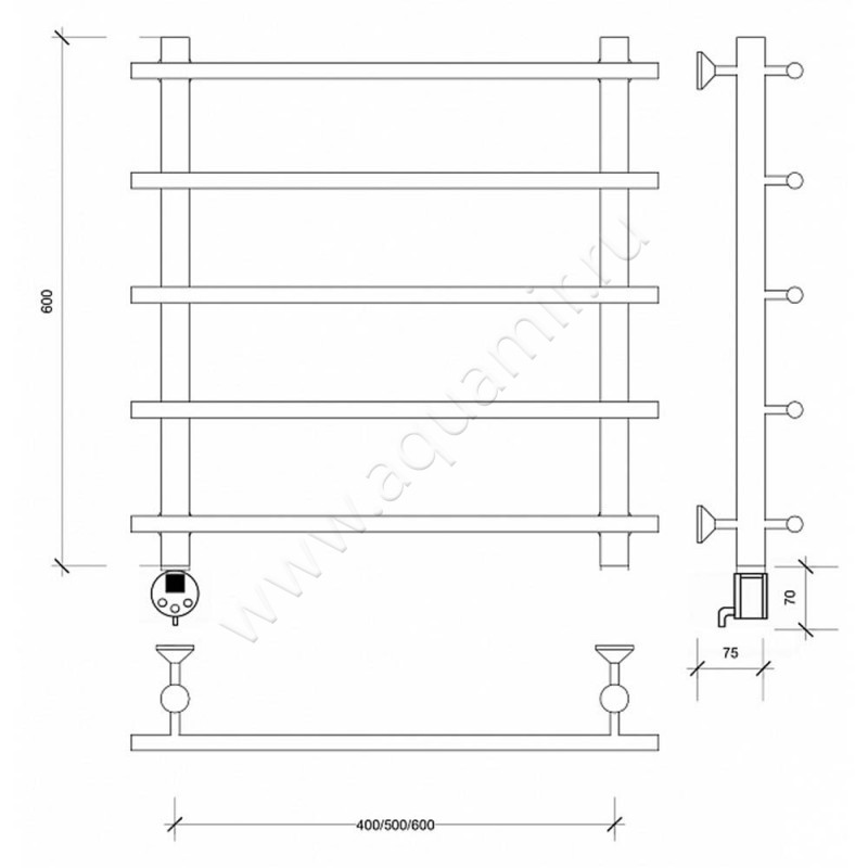 Полотенцесушитель латунный электрический Secado Турин 1 4673739248867 размеры