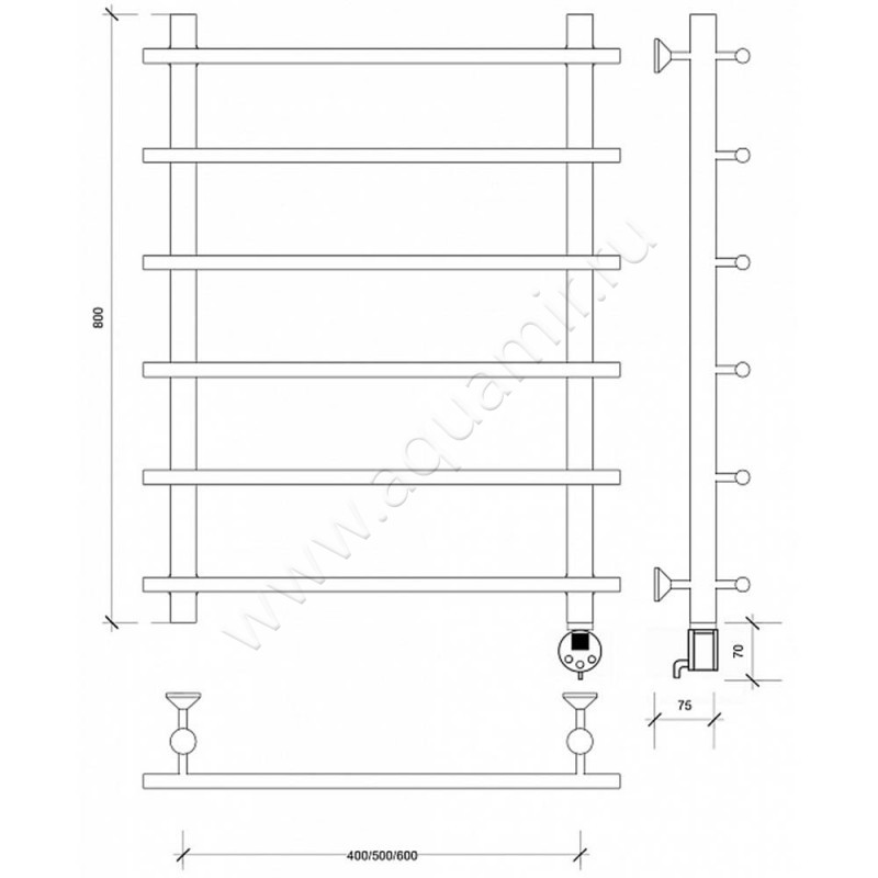 Полотенцесушитель латунный электрический Secado Турин 1 4673739248881 размеры