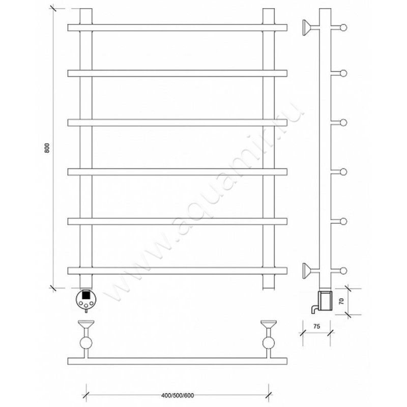 Полотенцесушитель латунный электрический Secado Турин 1 4673739248881 размеры