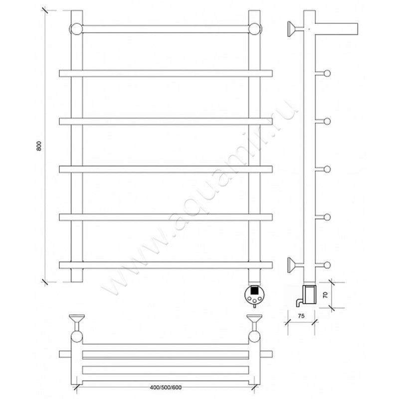 Полотенцесушитель латунный электрический Secado Турин 1 4673739249017 размеры
