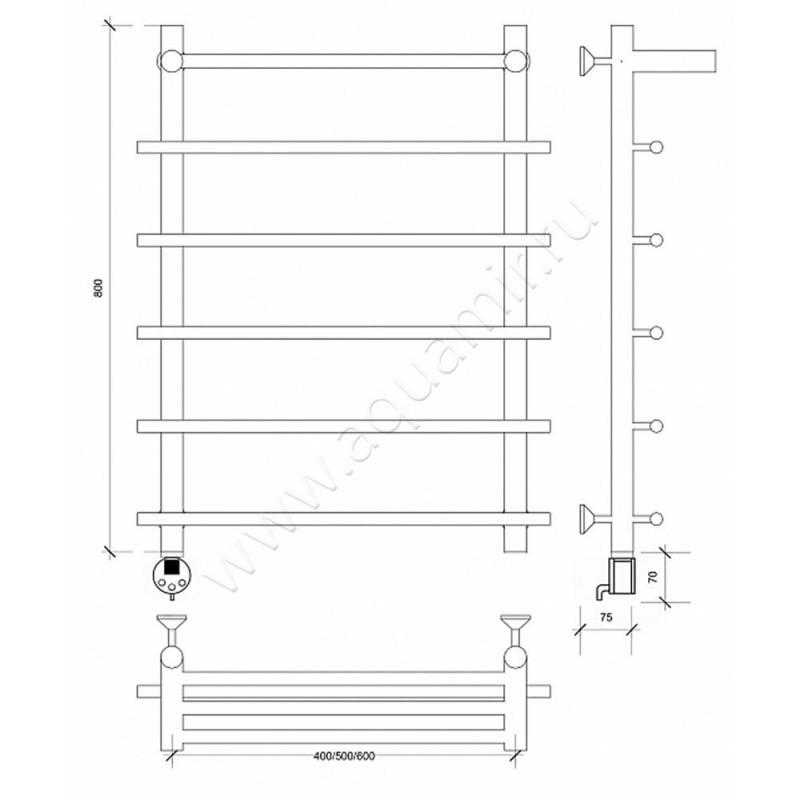 Полотенцесушитель латунный электрический Secado Турин 1 4673739249017 размеры