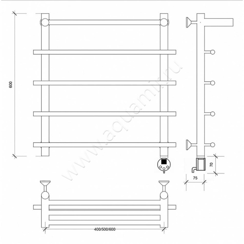 Полотенцесушитель латунный электрический Secado Турин 1 4673739249109 размеры