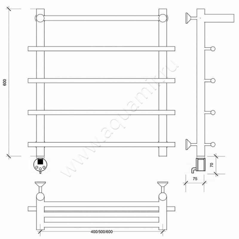 Полотенцесушитель латунный электрический Secado Турин 1 4673739249109 размеры