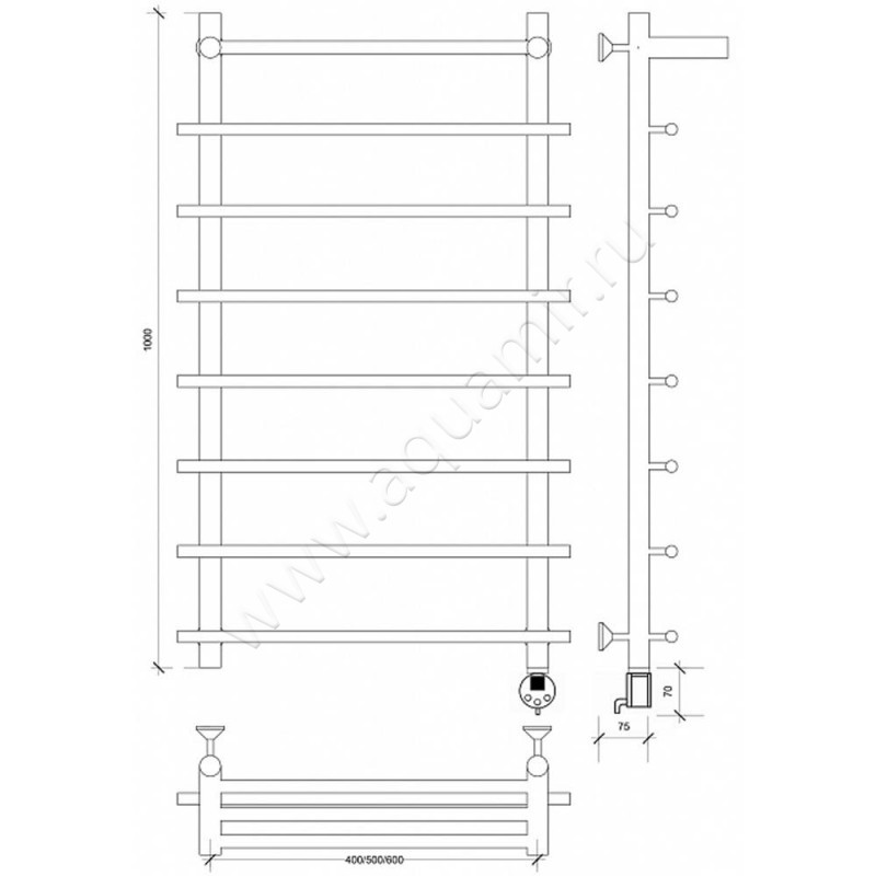 Полотенцесушитель латунный электрический Secado Турин 1 4673739249154 размеры