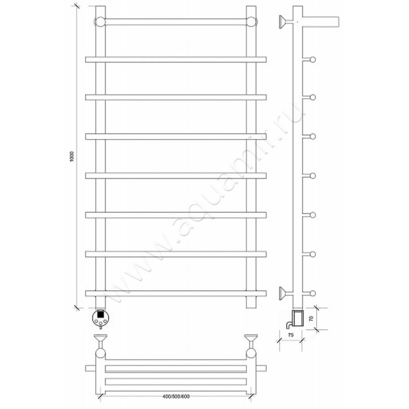 Полотенцесушитель латунный электрический Secado Турин 1 4673739249154 размеры