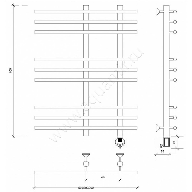 Полотенцесушитель латунный электрический Secado Турин 3 4673739249352 размеры