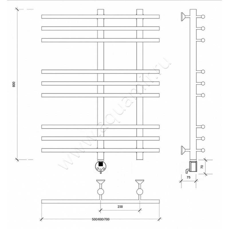 Полотенцесушитель латунный электрический Secado Турин 3 4673739249352 размеры