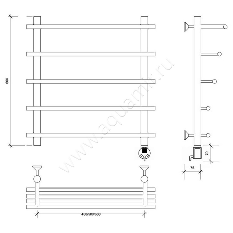 Полотенцесушитель латунный электрический Secado Турин 6 4673739249468 размеры