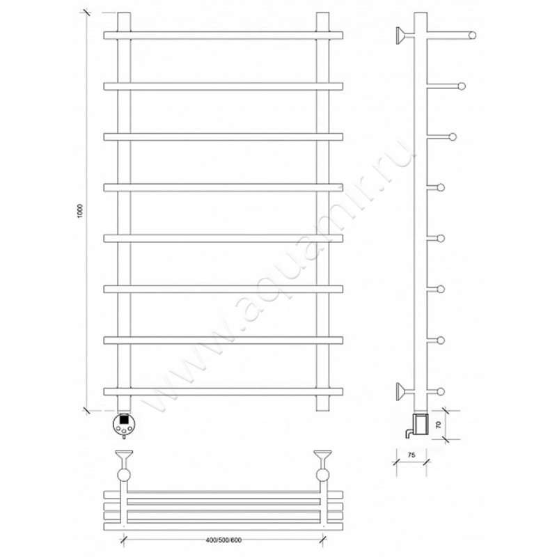 Полотенцесушитель латунный электрический Secado Турин 6 4673739249505 размеры