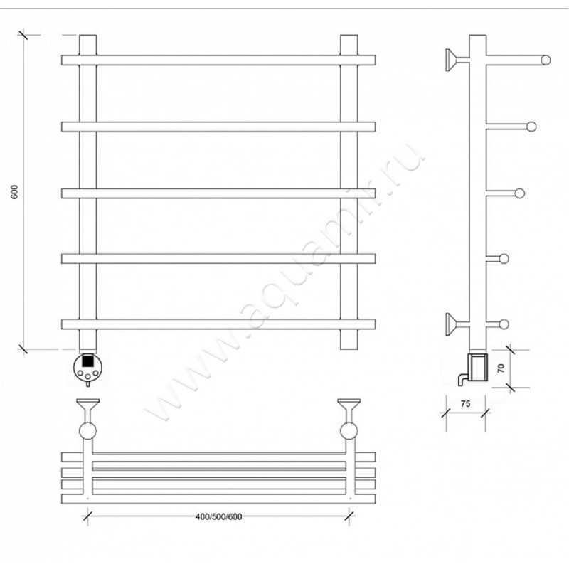 Полотенцесушитель латунный электрический Secado Турин 6 4673739249567 размеры