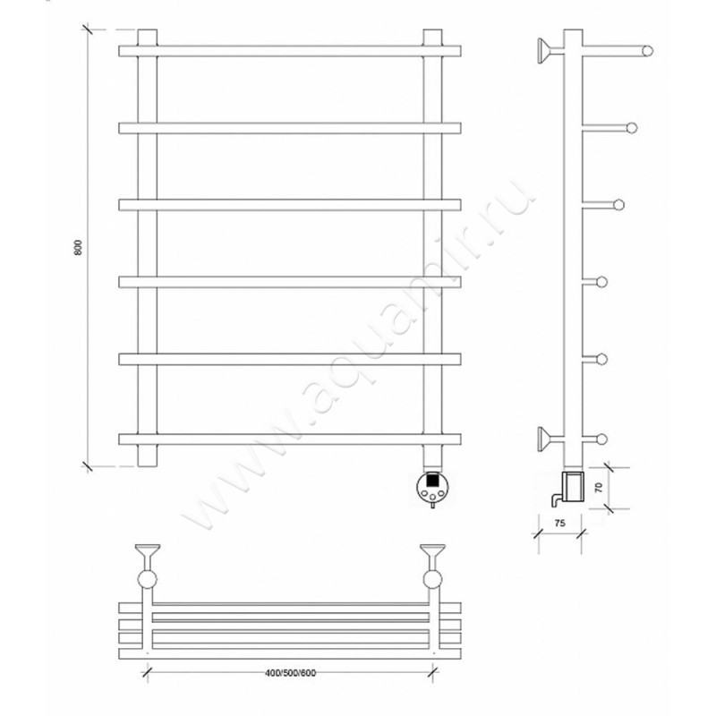 Полотенцесушитель латунный электрический Secado Турин 6 4673739249604 размеры