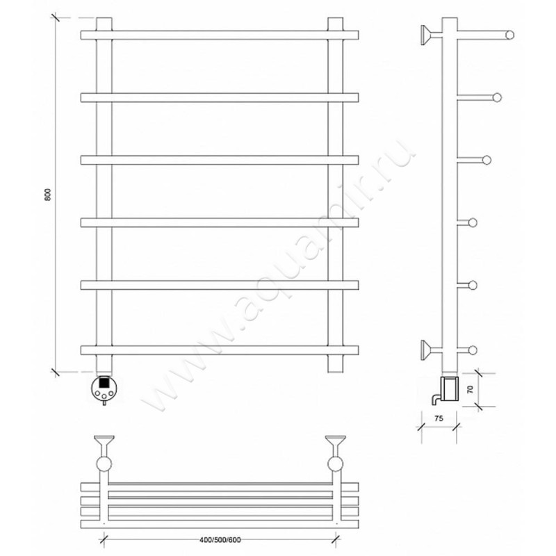 Полотенцесушитель латунный электрический Secado Турин 6 4673739249604 размеры