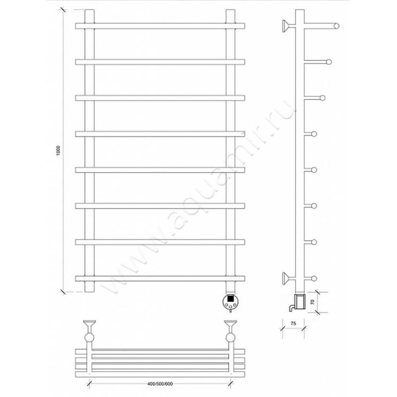 Полотенцесушитель латунный электрический Secado Турин 6 4673739249628 размеры