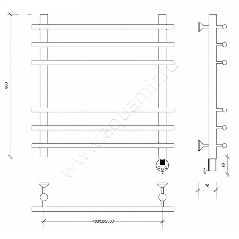 Полотенцесушитель латунный электрический Secado Турин плюс 4673739249680 размеры