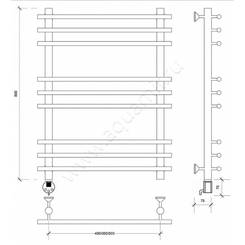 Полотенцесушитель латунный электрический Secado Турин плюс 4673739249727 размеры