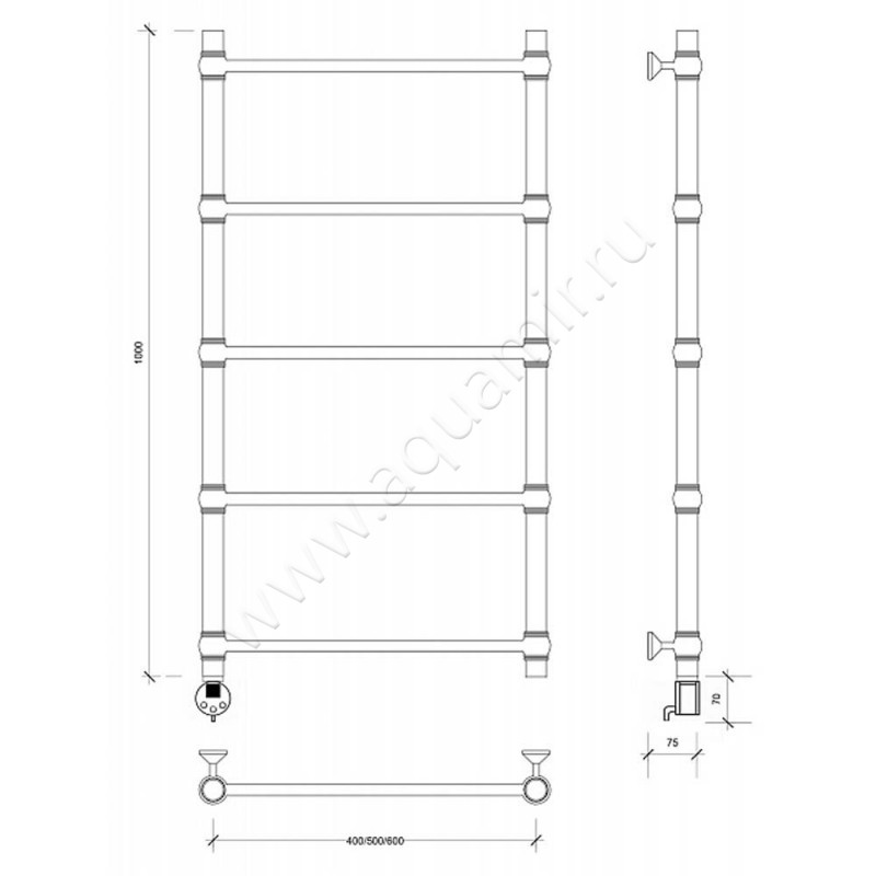 Полотенцесушитель электрический Secado Флоренция 1 4603759402130 размеры