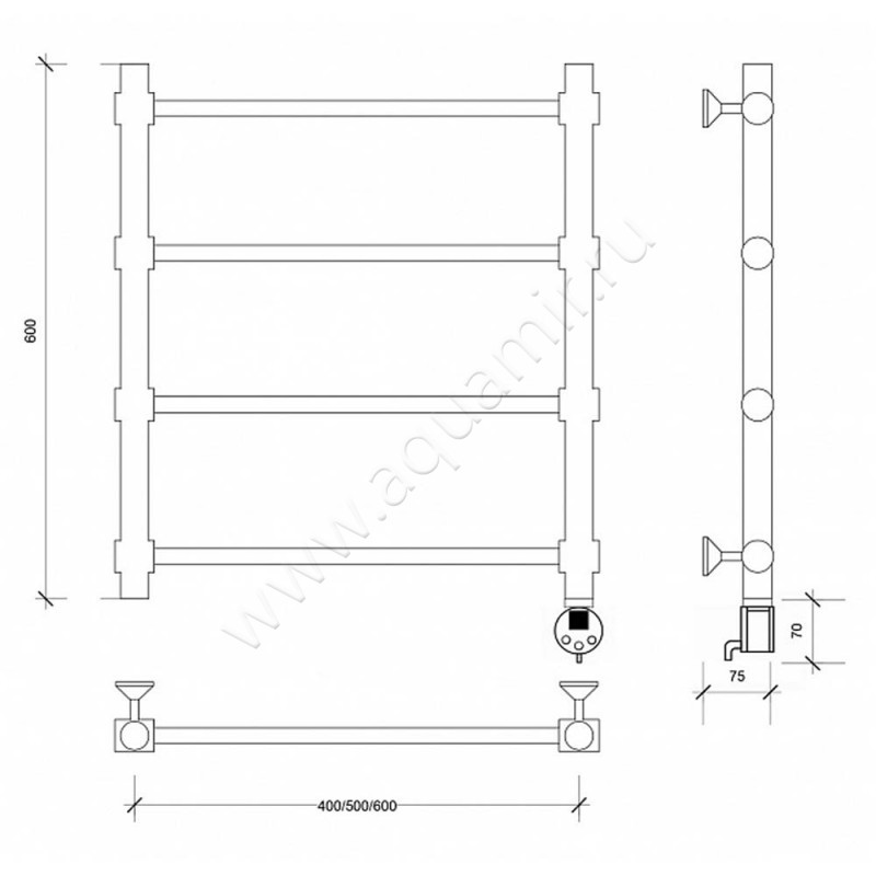 Полотенцесушитель электрический Secado Флоренция 2 4603777440176 размеры