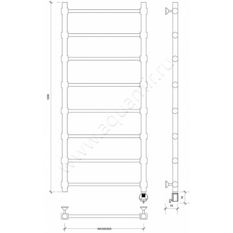Полотенцесушитель электрический Secado Флоренция 2 4603759404554 размеры