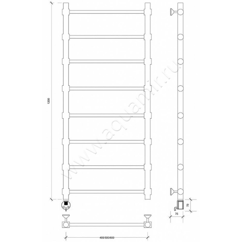 Полотенцесушитель электрический Secado Флоренция 2 4603759404554 размеры
