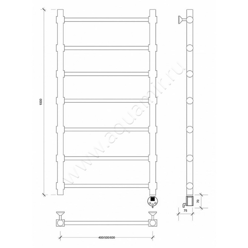 Полотенцесушитель электрический Secado Флоренция 2 4603777440534 размеры
