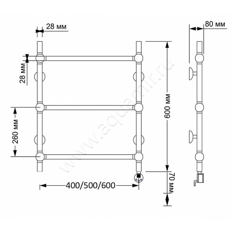 Полотенцесушитель латунный электрический Secado Флоренция 1 4603777478568 размеры