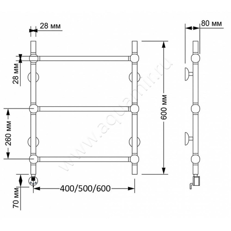 Полотенцесушитель латунный электрический Secado Флоренция 1 4603777478568 размеры