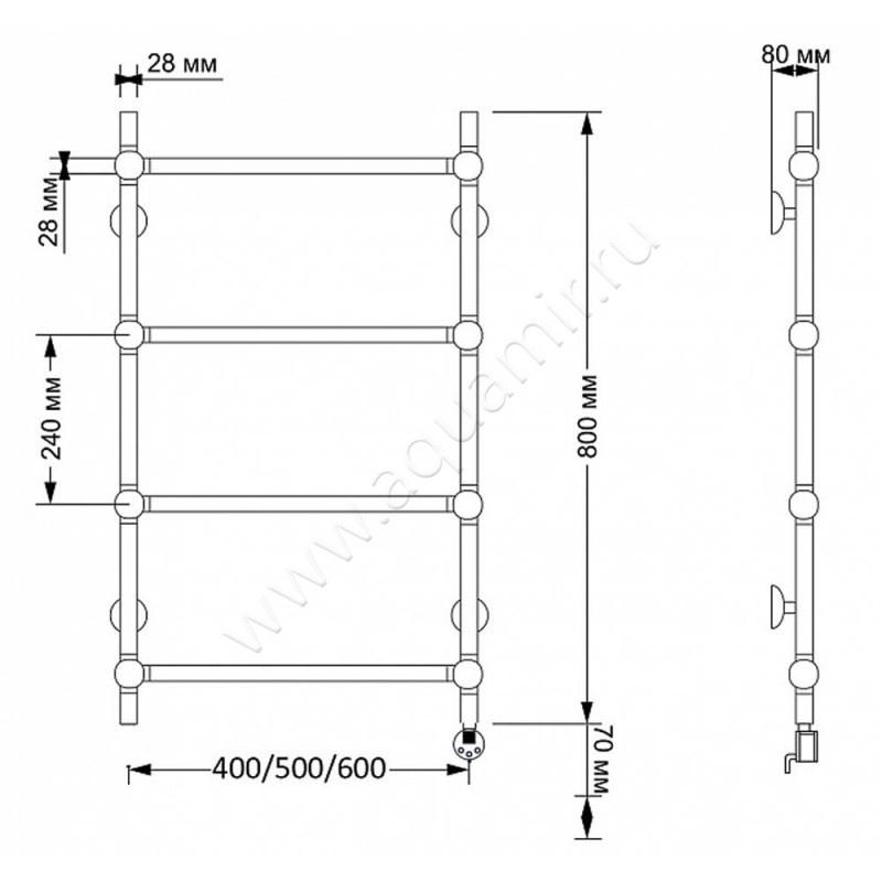 Полотенцесушитель латунный электрический Secado Флоренция 1 4603777464738 размеры