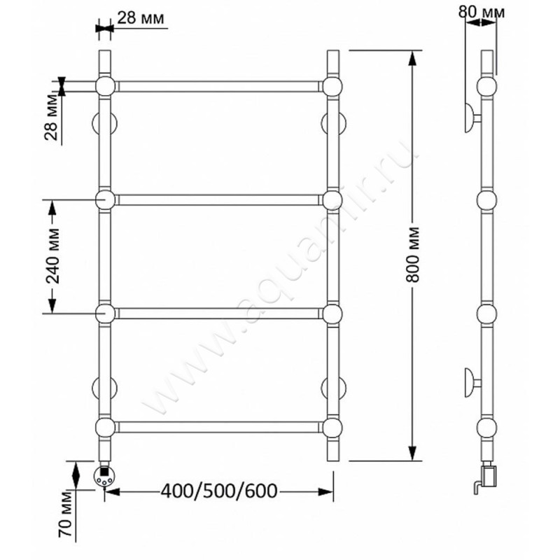 Полотенцесушитель латунный электрический Secado Флоренция 1 4603777464738 размеры