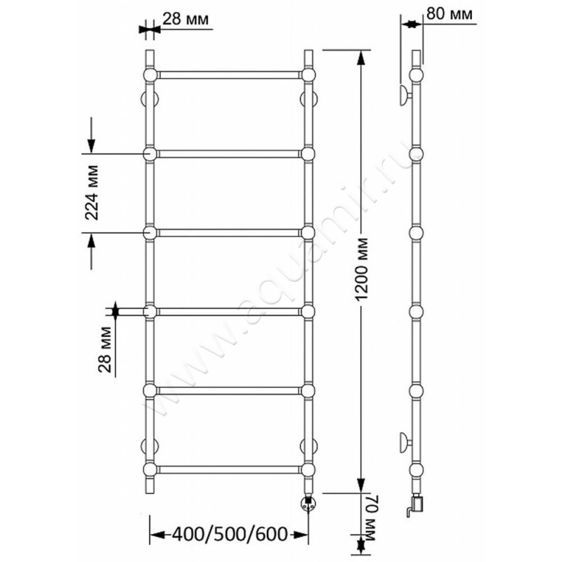 Полотенцесушитель латунный электрический Secado Флоренция 1 4603777479176 размеры