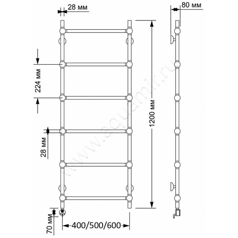 Полотенцесушитель латунный электрический Secado Флоренция 1 4603777479176 размеры