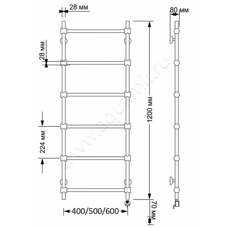 Полотенцесушитель латунный электрический Secado Флоренция 2 4603777465087 размеры