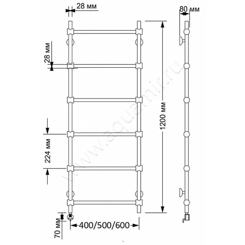 Полотенцесушитель латунный электрический Secado Флоренция 2 4603777465087 размеры