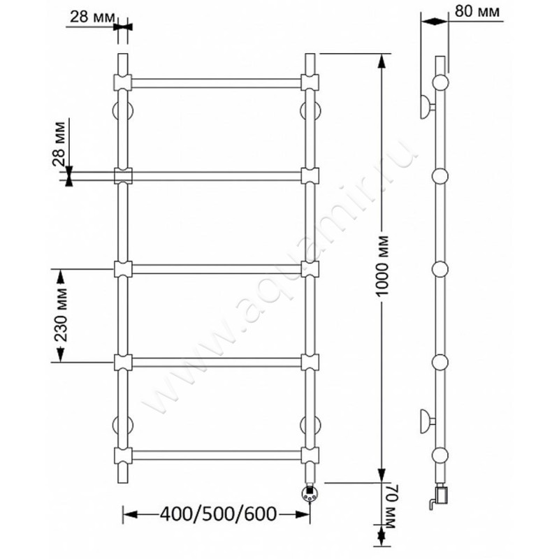 Полотенцесушитель латунный электрический Secado Флоренция 2 4603777465070 размеры