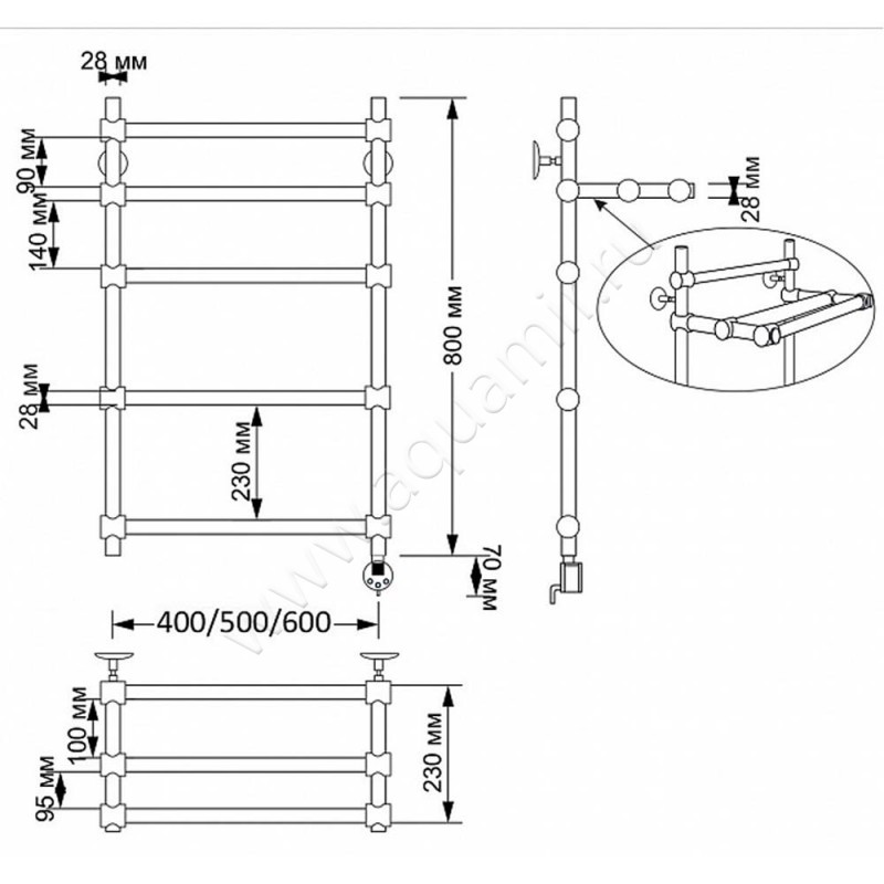 Полотенцесушитель латунный электрический Secado Флоренция 3 4603777478643 размеры